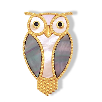 Brošňa sova, unisex, meď, zvierací motív, kamienkami vsadená, viacfunkčná