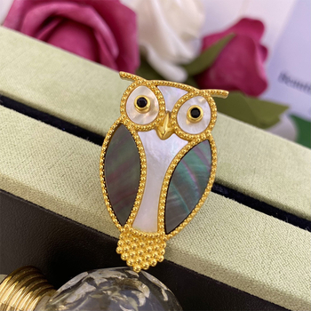 Brošňa sova, unisex, meď, zvierací motív, kamienkami vsadená, viacfunkčná