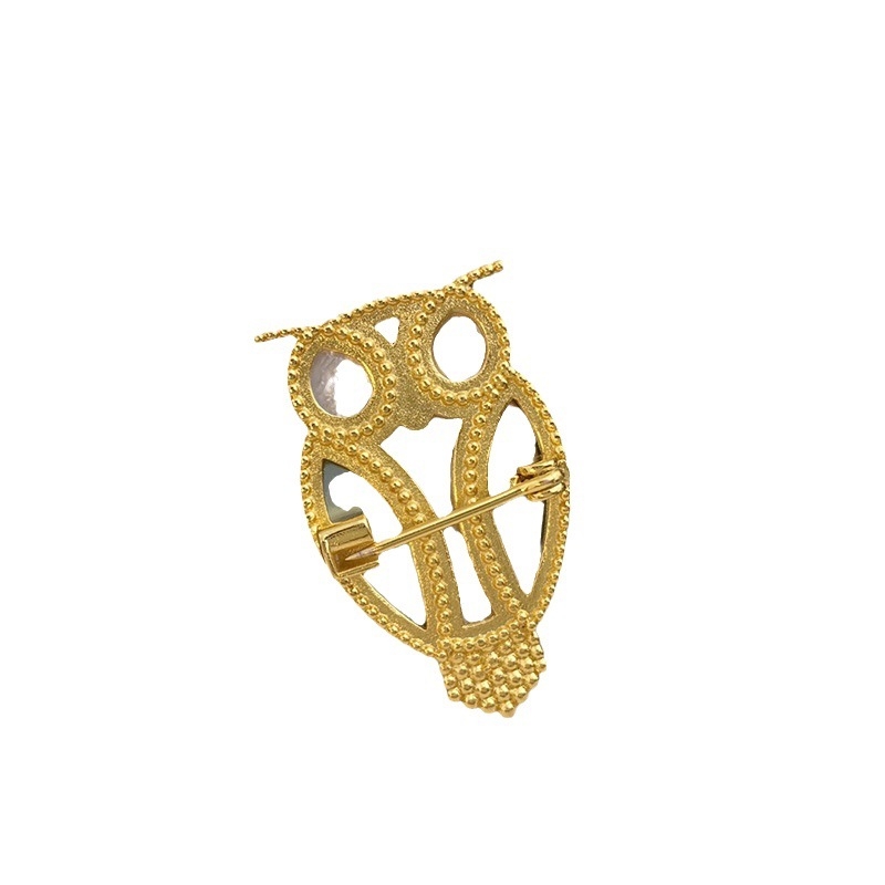 Brošňa sova, unisex, meď, zvierací motív, kamienkami vsadená, viacfunkčná