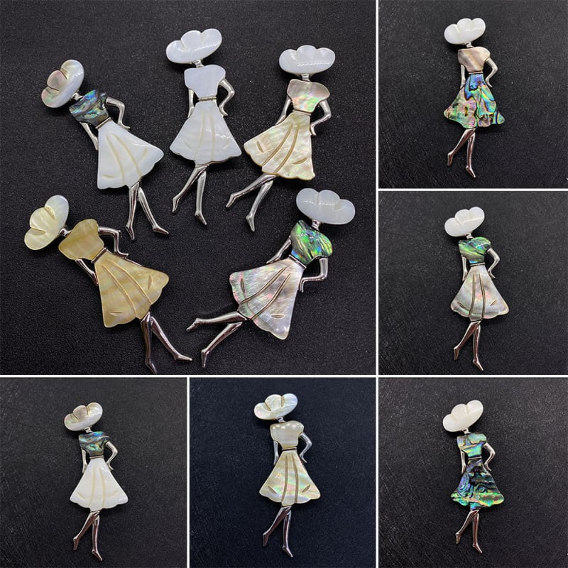 LILDBZ Brošňa z prírodného kameňa s gravírovaným mušľovým motívom baleríny