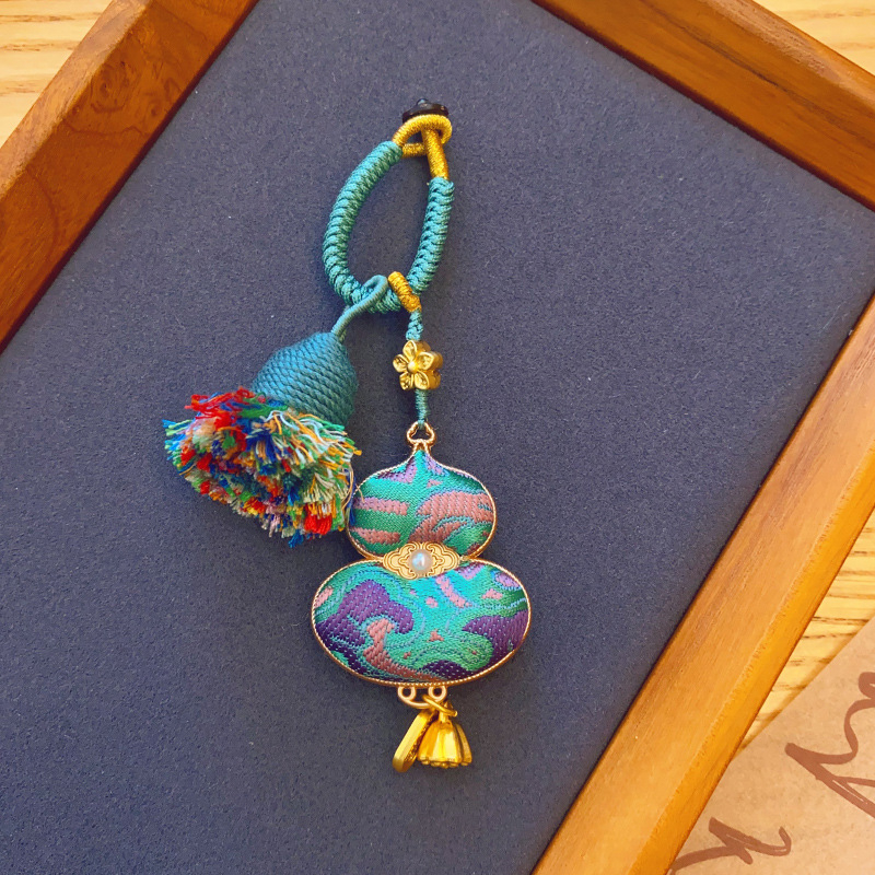 Ručne vyrobený medailón zo tekvice – dvojstranný, zliatina, kvetinový vzor, čínsky štýl