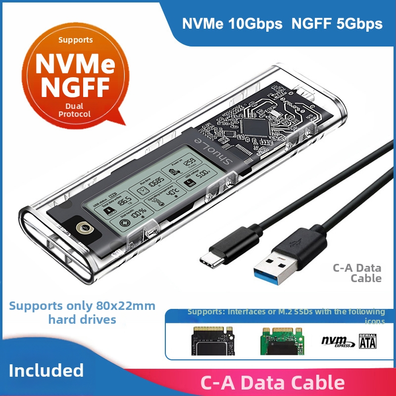 M.2 NVMe/NGFF SSD korpusas su dviejų protokolų palaikymu, išmanus skaitmeninis disko būklės rodiklis, USB 3.2 Gen2 Type-C, 10 Gbps, palaiko iki 4 TB