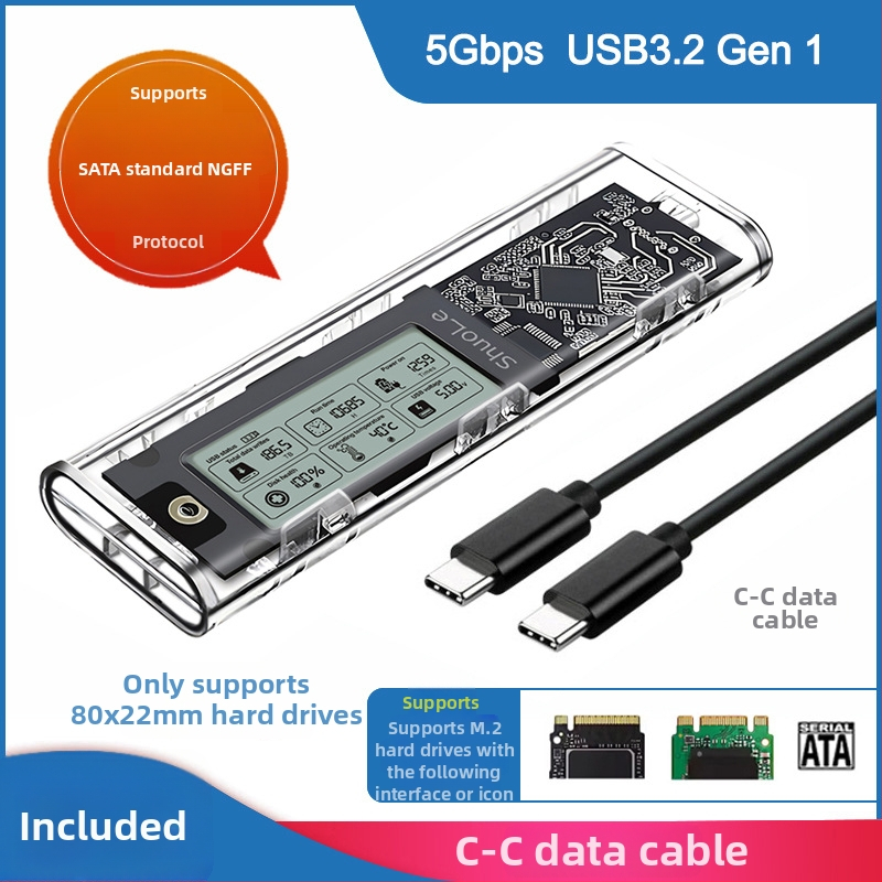 M.2 NVMe/NGFF SSD korpusas su dviejų protokolų palaikymu, išmanus skaitmeninis disko būklės rodiklis, USB 3.2 Gen2 Type-C, 10 Gbps, palaiko iki 4 TB