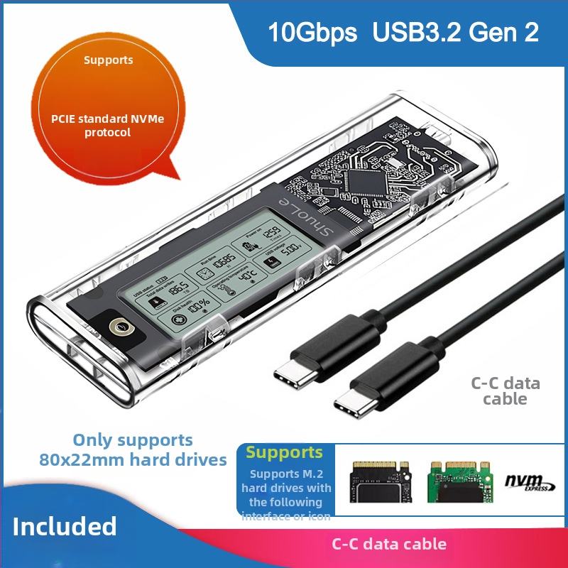 M.2 NVMe/NGFF SSD korpusas su dviejų protokolų palaikymu, išmanus skaitmeninis disko būklės rodiklis, USB 3.2 Gen2 Type-C, 10 Gbps, palaiko iki 4 TB