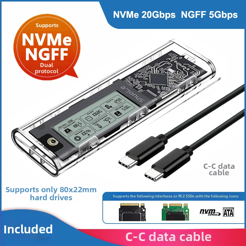 M.2 NVMe/NGFF SSD korpusas su dviejų protokolų palaikymu, išmanus skaitmeninis disko būklės rodiklis, USB 3.2 Gen2 Type-C, 10 Gbps, palaiko iki 4 TB