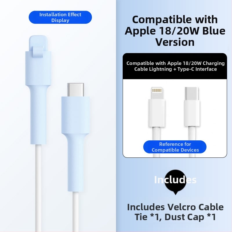 Силиконова защита за кабел за данни – Всичко включено, модел 413; съвместима с кабели на Apple, Huawei, Xiaomi и Vivo; защита срещу счупване и износ на метал.