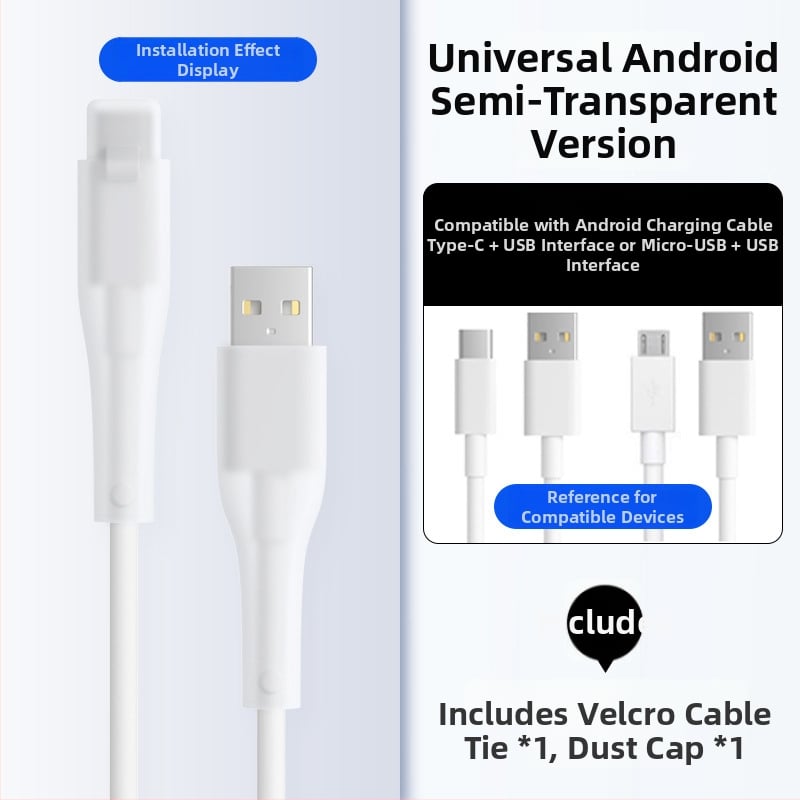 Силиконова защита за кабел за данни – Всичко включено, модел 413; съвместима с кабели на Apple, Huawei, Xiaomi и Vivo; защита срещу счупване и износ на метал.