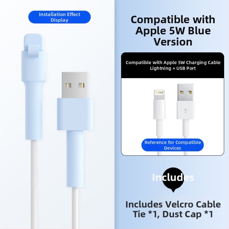 Силиконова защита за кабел за данни – Всичко включено, модел 413; съвместима с кабели на Apple, Huawei, Xiaomi и Vivo; защита срещу счупване и износ на метал.