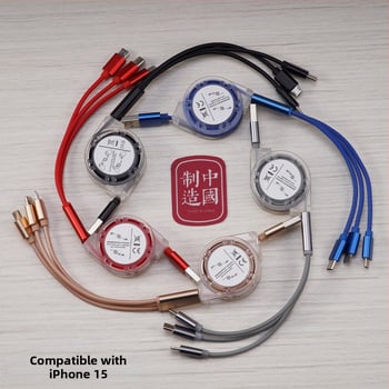 3-in-1 visszahúzható adatkábel Micro USB és USB-C csatlakozókkal, test alumíniumötvözet, 66W maximális teljesítmény, TPE burkolat