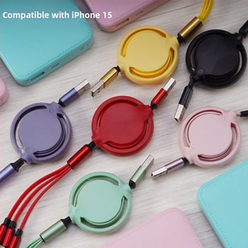 3-in-1 visszahúzható adatkábel Micro USB és USB-C csatlakozókkal, test alumíniumötvözet, 66W maximális teljesítmény, TPE burkolat