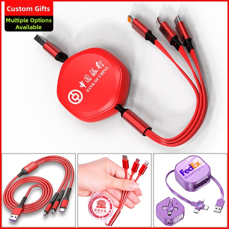 3-in-1 visszahúzható adatkábel Micro USB és USB-C csatlakozókkal, test alumíniumötvözet, 66W maximális teljesítmény, TPE burkolat