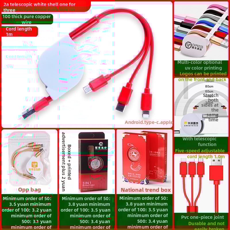 3-in-1 visszahúzható adatkábel Micro USB és USB-C csatlakozókkal, test alumíniumötvözet, 66W maximális teljesítmény, TPE burkolat