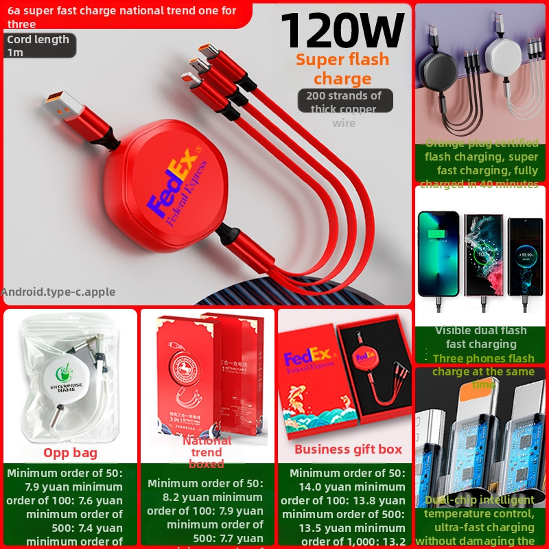 3-in-1 visszahúzható adatkábel Micro USB és USB-C csatlakozókkal, test alumíniumötvözet, 66W maximális teljesítmény, TPE burkolat