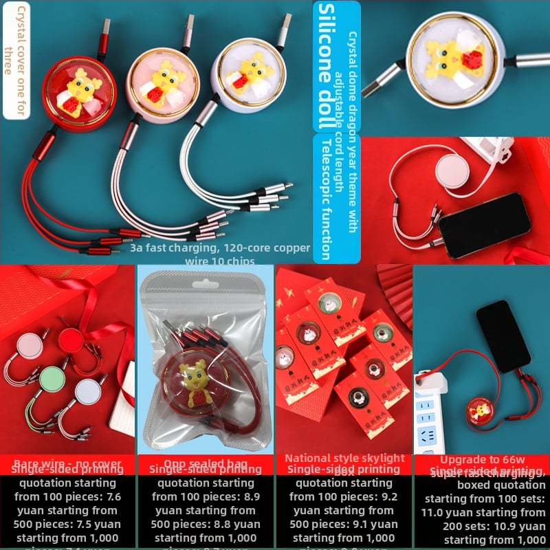 3-in-1 visszahúzható adatkábel Micro USB és USB-C csatlakozókkal, test alumíniumötvözet, 66W maximális teljesítmény, TPE burkolat