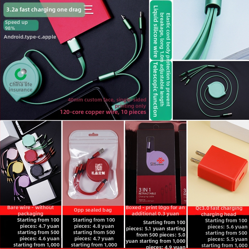 3-in-1 visszahúzható adatkábel Micro USB és USB-C csatlakozókkal, test alumíniumötvözet, 66W maximális teljesítmény, TPE burkolat