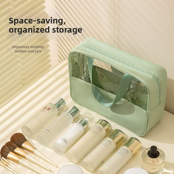 Geantă cosmetică transparentă multifuncțională cu logo, capacitate mare, ultraușoară, PVC material, fermoar