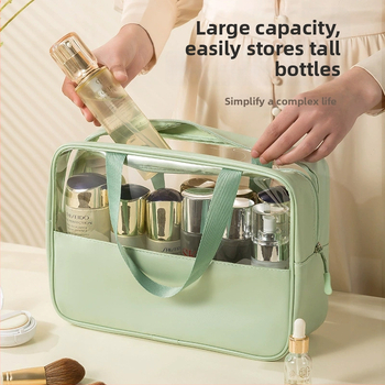 Geantă cosmetică transparentă multifuncțională cu logo, capacitate mare, ultraușoară, PVC material, fermoar