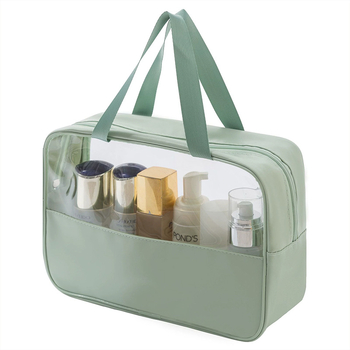 Geantă cosmetică transparentă multifuncțională cu logo, capacitate mare, ultraușoară, PVC material, fermoar