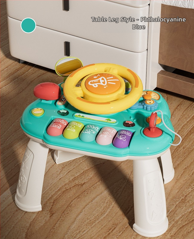 Мултифункционална маса със волан за ранно образование — пластмасова играчка, захранвана с батерии, музика и звуци, за деца 0–3 години