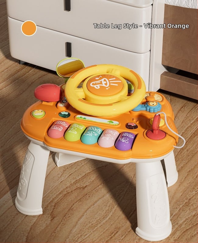 Мултифункционална маса със волан за ранно образование — пластмасова играчка, захранвана с батерии, музика и звуци, за деца 0–3 години