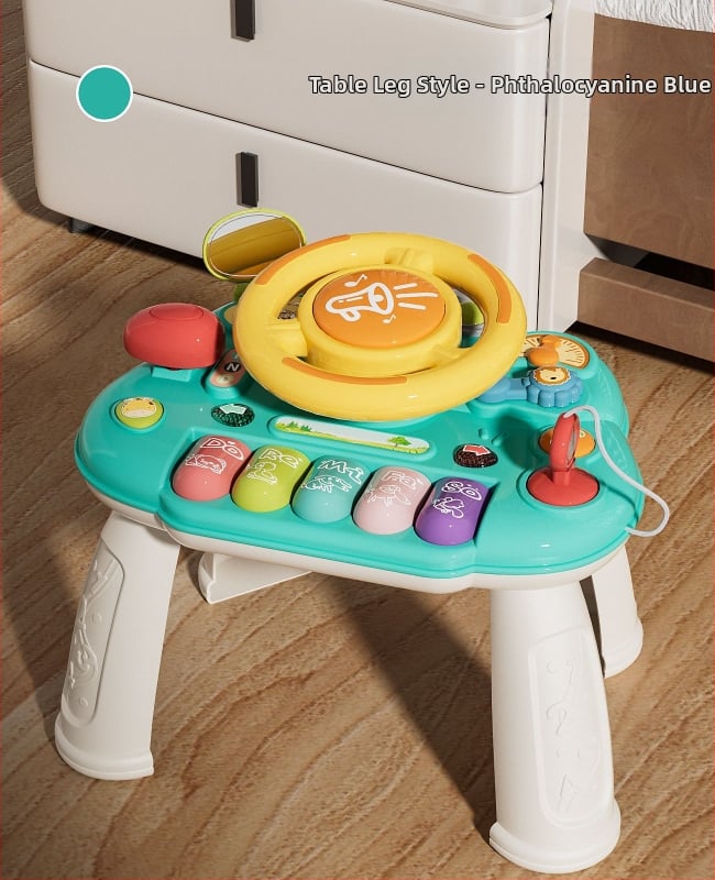 Мултифункционална маса със волан за ранно образование — пластмасова играчка, захранвана с батерии, музика и звуци, за деца 0–3 години