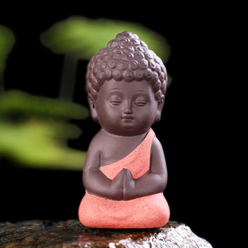 Keramičke figure za bonsai – mini pejzaž, četiri mala monaha, ručno izrađeno, purpurna glina, kineski stil