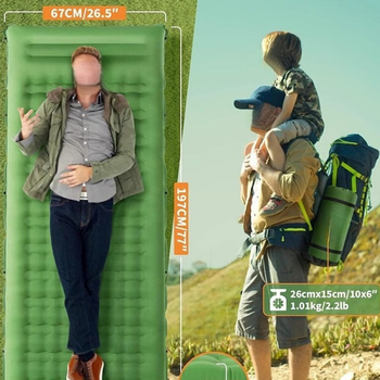 Lauko nešiojamas pripučiamas čiužinys - paviršius iš kompozicinės medžiagos; nešiojamas; su pėdos pompa (Paviršius: kompozicinė medžiaga; Kategorija: pripučiamas čiužinys)