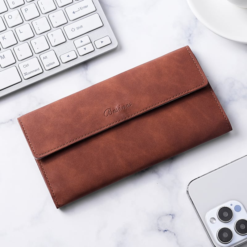 Portfelis su integruotu kortelių dėklu, PU dirbtinė oda, didelė kortelių talpa, verslo stilius