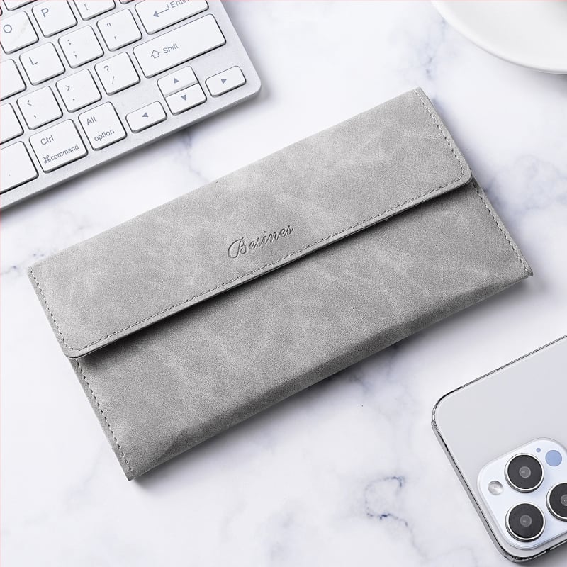 Portfelis su integruotu kortelių dėklu, PU dirbtinė oda, didelė kortelių talpa, verslo stilius