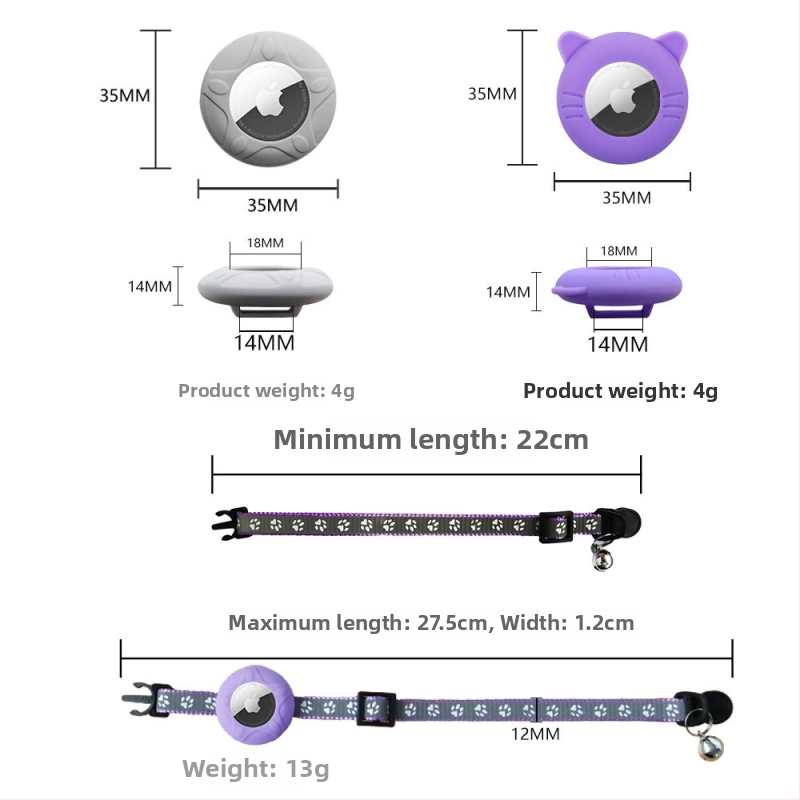 Állatok számára állítható AirTag védőtokkal — WINDHUNT; Anyagok: szilikon+nylon+műanyag; szilikon védőtok + gallér