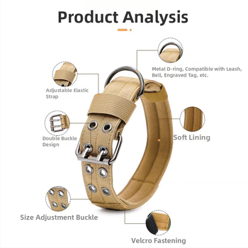 Taktikai nylon kutya nyakörv ötszintű állítható pórázzal, Golden Retriever és Német Juhász számára