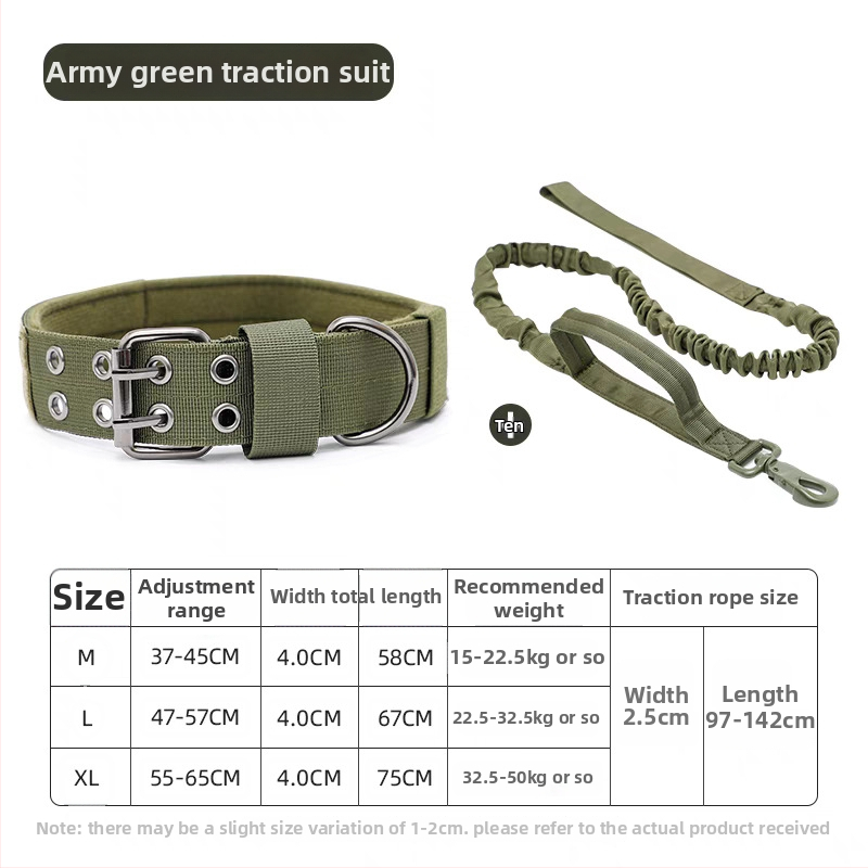 Taktikai nylon kutya nyakörv ötszintű állítható pórázzal, Golden Retriever és Német Juhász számára