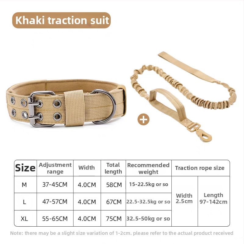 Taktikai nylon kutya nyakörv ötszintű állítható pórázzal, Golden Retriever és Német Juhász számára