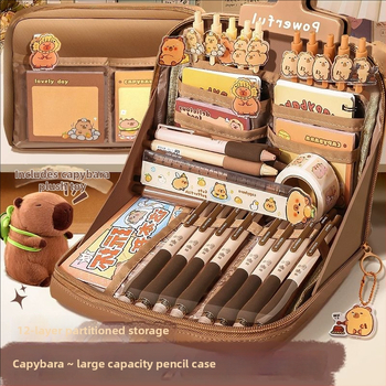 12 rétegű, nagy kapacitású ceruzatáska kapibara mintával, BX márka, aranyos iskolai rendszerező