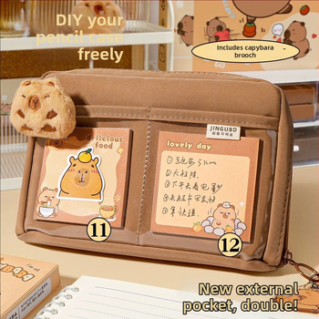 12 rétegű, nagy kapacitású ceruzatáska kapibara mintával, BX márka, aranyos iskolai rendszerező