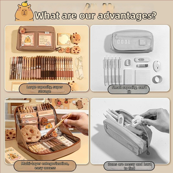 12 rétegű, nagy kapacitású ceruzatáska kapibara mintával, BX márka, aranyos iskolai rendszerező