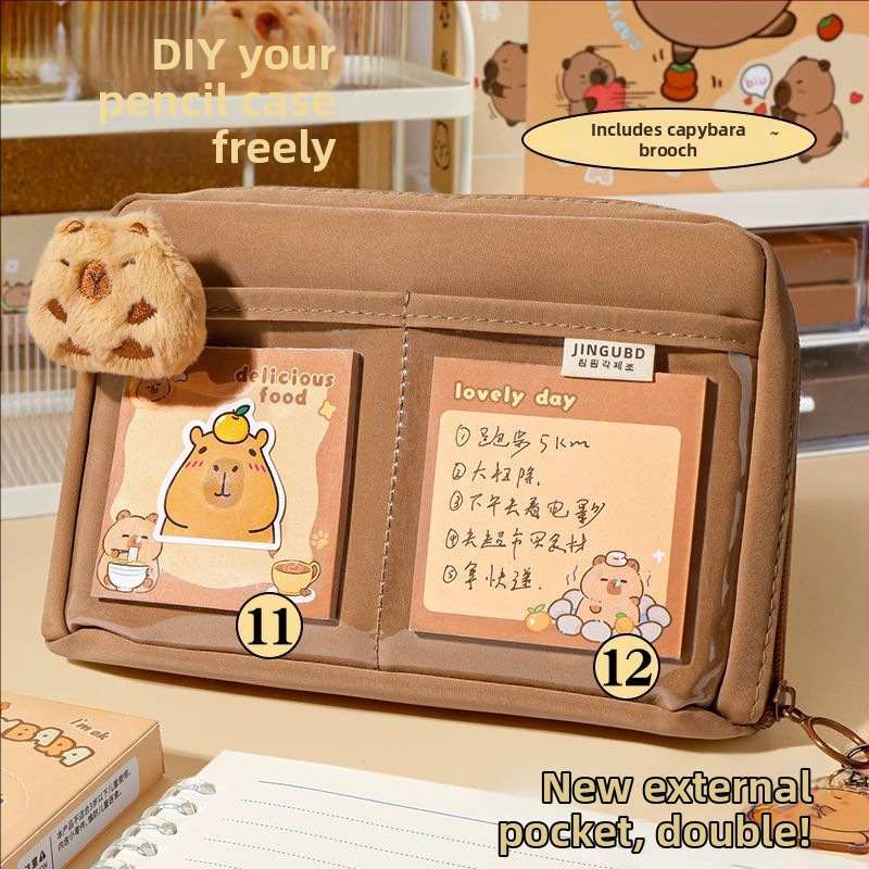 12 rétegű, nagy kapacitású ceruzatáska kapibara mintával, BX márka, aranyos iskolai rendszerező