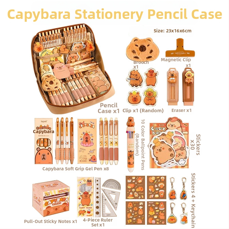 12 rétegű, nagy kapacitású ceruzatáska kapibara mintával, BX márka, aranyos iskolai rendszerező