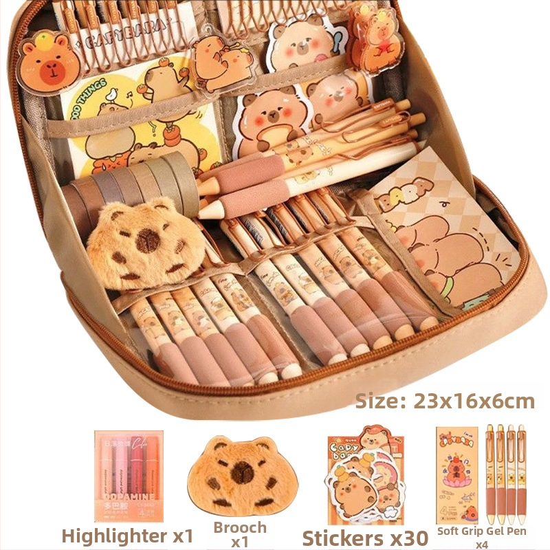 12 rétegű, nagy kapacitású ceruzatáska kapibara mintával, BX márka, aranyos iskolai rendszerező