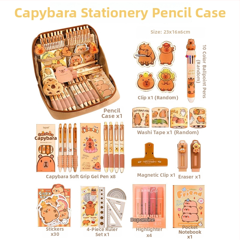 12 rétegű, nagy kapacitású ceruzatáska kapibara mintával, BX márka, aranyos iskolai rendszerező
