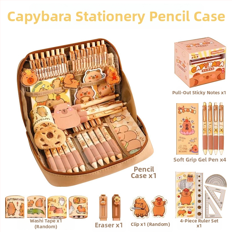 12 rétegű, nagy kapacitású ceruzatáska kapibara mintával, BX márka, aranyos iskolai rendszerező