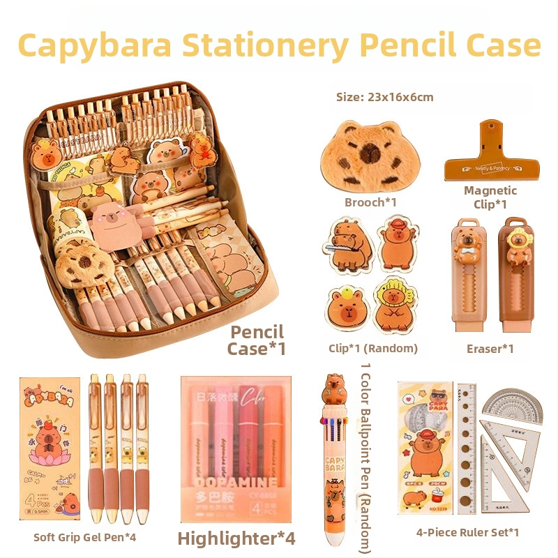 12 rétegű, nagy kapacitású ceruzatáska kapibara mintával, BX márka, aranyos iskolai rendszerező