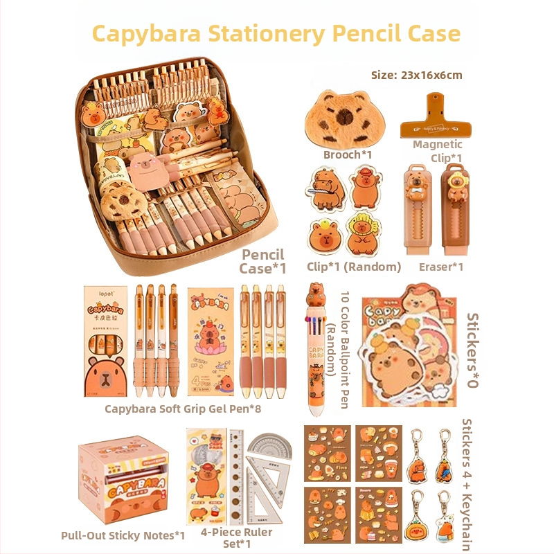 12 rétegű, nagy kapacitású ceruzatáska kapibara mintával, BX márka, aranyos iskolai rendszerező