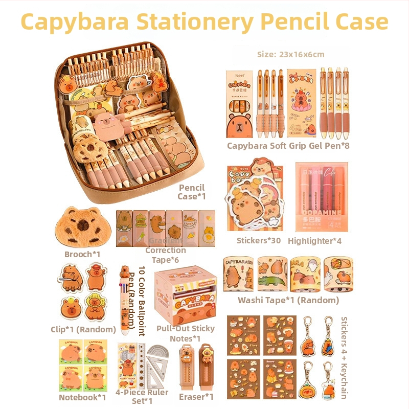 12 rétegű, nagy kapacitású ceruzatáska kapibara mintával, BX márka, aranyos iskolai rendszerező