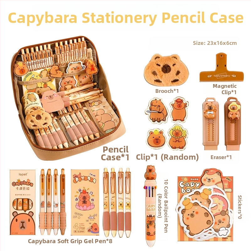 12 rétegű, nagy kapacitású ceruzatáska kapibara mintával, BX márka, aranyos iskolai rendszerező