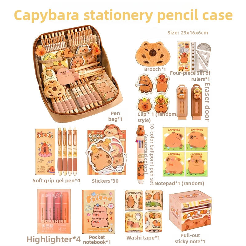 12 rétegű, nagy kapacitású ceruzatáska kapibara mintával, BX márka, aranyos iskolai rendszerező