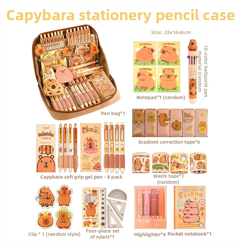 12 rétegű, nagy kapacitású ceruzatáska kapibara mintával, BX márka, aranyos iskolai rendszerező