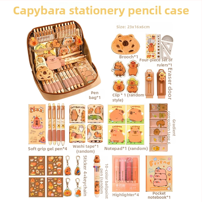 12 rétegű, nagy kapacitású ceruzatáska kapibara mintával, BX márka, aranyos iskolai rendszerező
