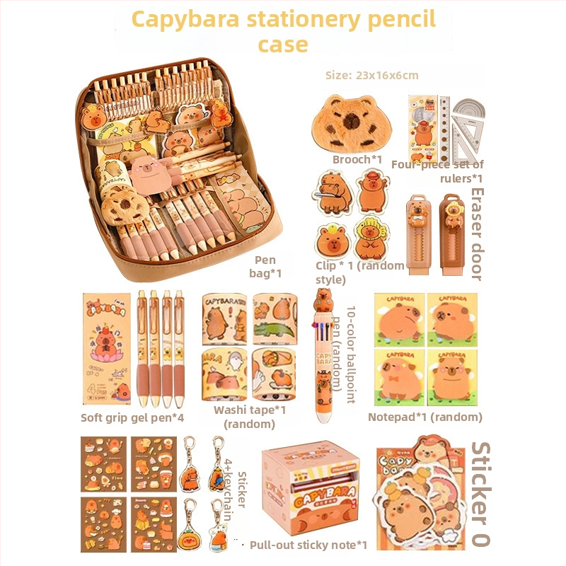 12 rétegű, nagy kapacitású ceruzatáska kapibara mintával, BX márka, aranyos iskolai rendszerező