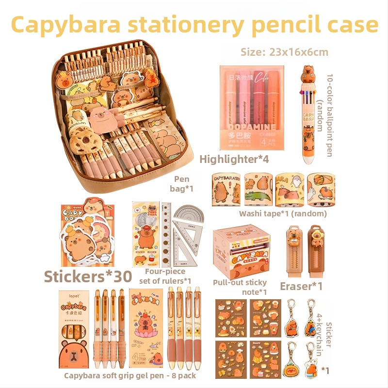 12 rétegű, nagy kapacitású ceruzatáska kapibara mintával, BX márka, aranyos iskolai rendszerező